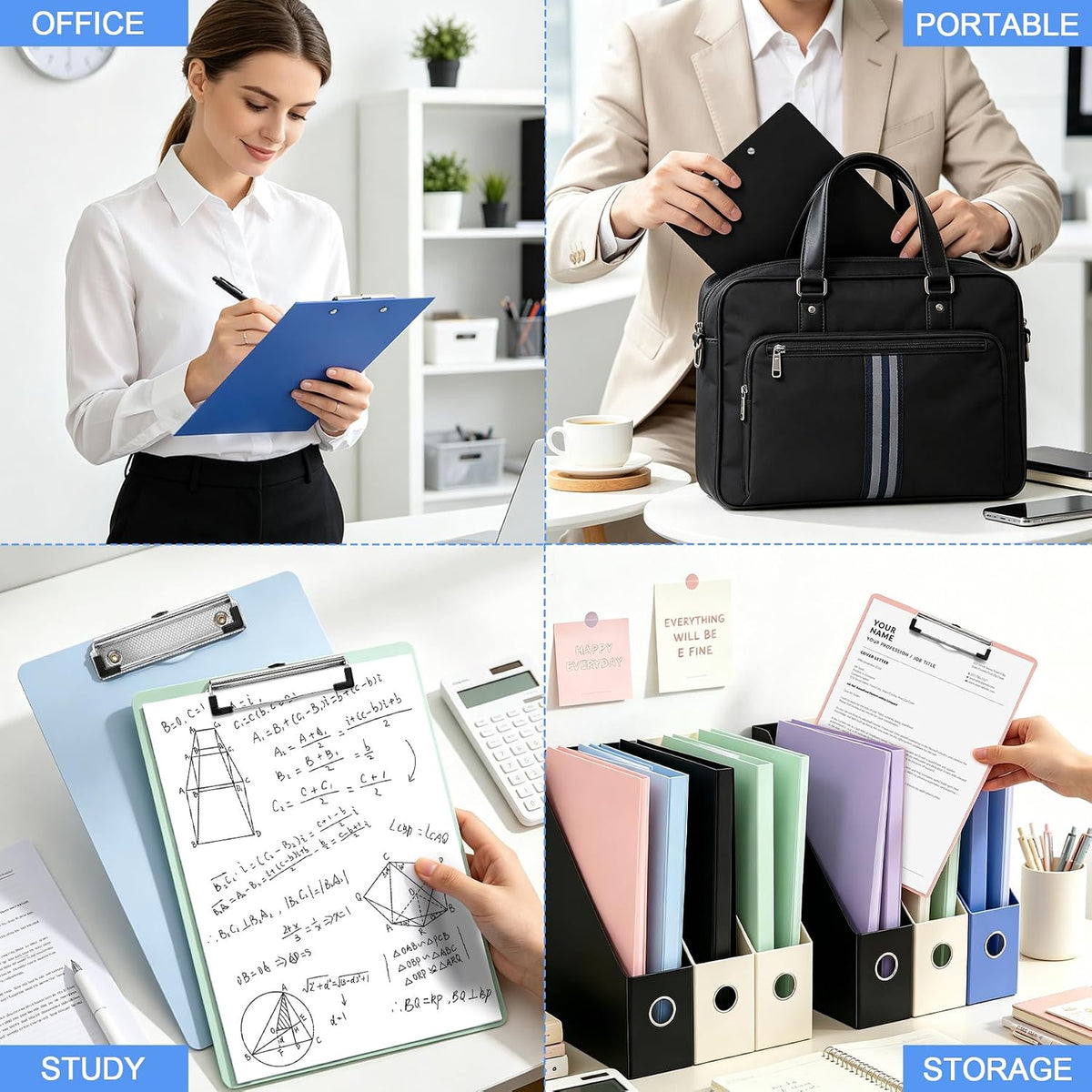 6 Pack Plastic Clipboards, Assorted Colors, Standard A4/Letter Size