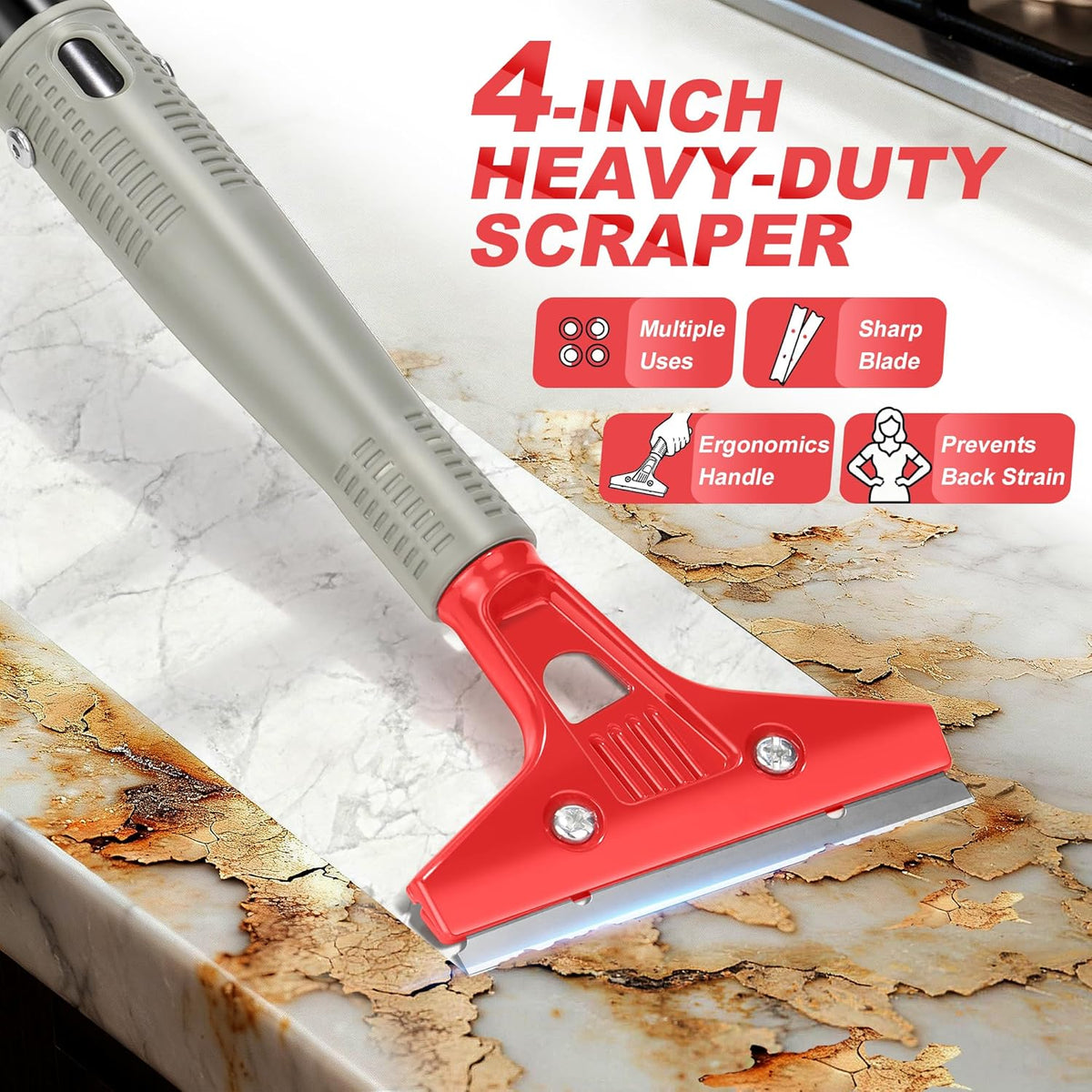 Floor Scraper Long Handle Heavy Duty, 30"-58" Long, 4" Wide Blade