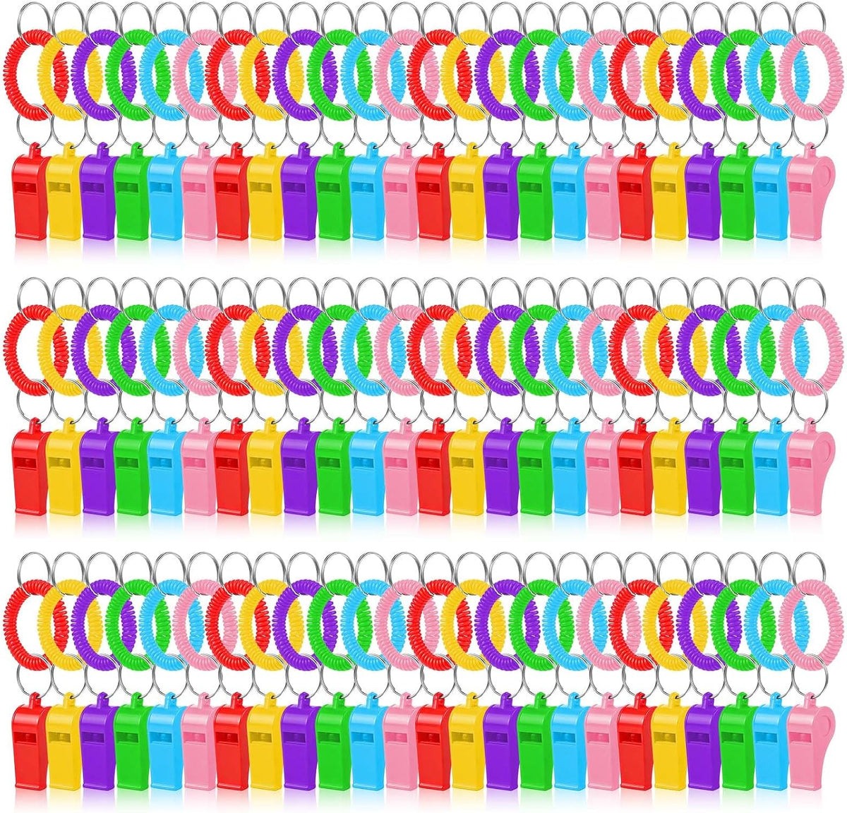72 Pcs Sport Whistle with Bracelet, 6 Colors Loud Clear Plastic Whistles with Stretchable