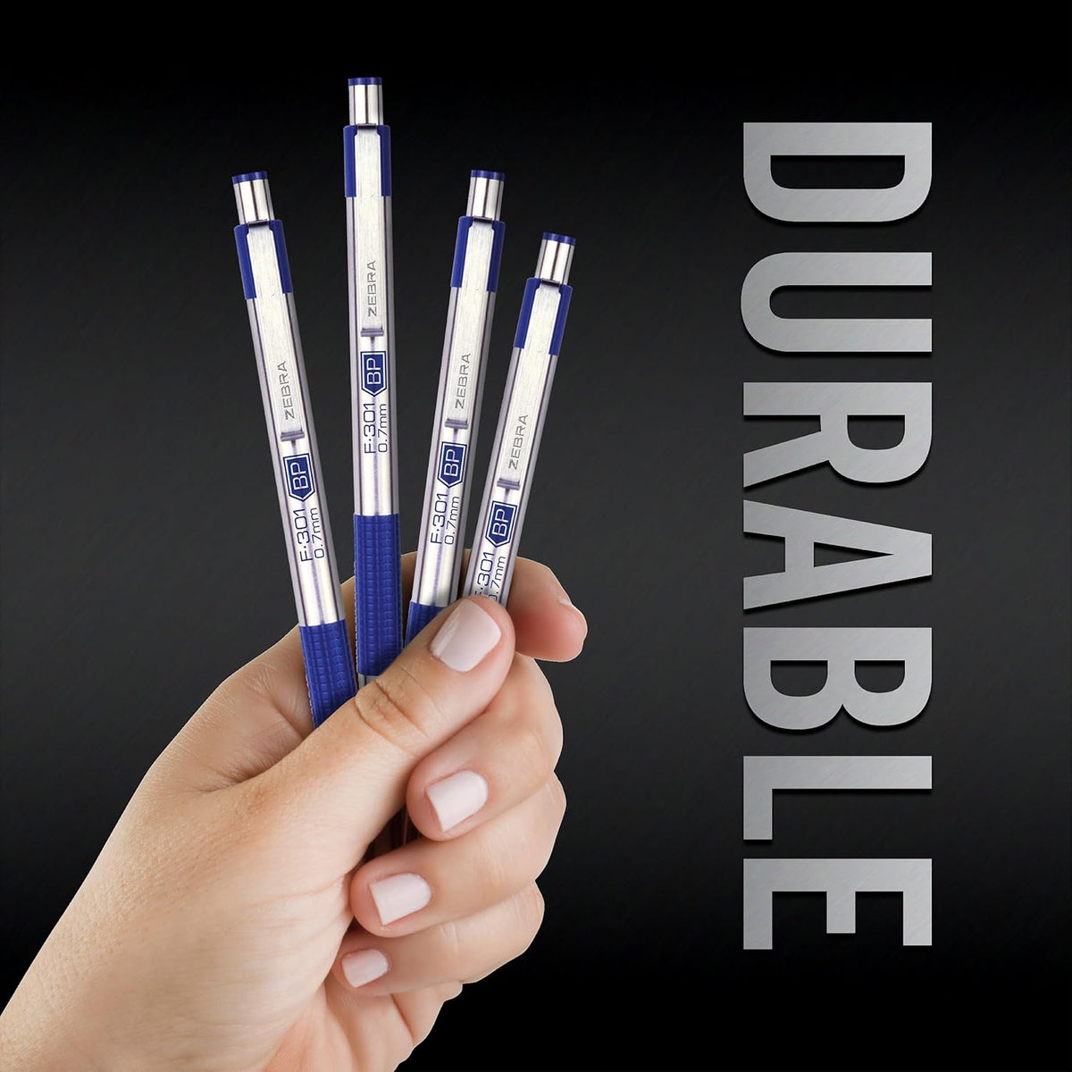 Zebra Pen STEEL F-301 Retractable Ballpoint Pen, Blue Ink, 0.7mm, 6-Pack