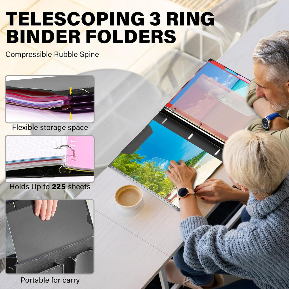 WOT I Telescoping Project Organizer, 1 Inch 3 Ring Binder, Black