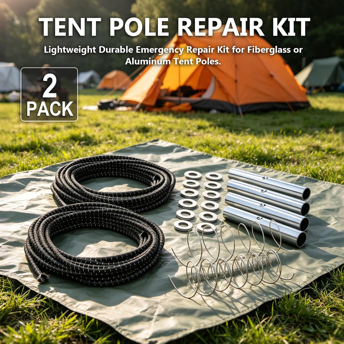 2 Set Tent Pole Repair Kit, Universal Nylon Tent Poles Replacement Kit