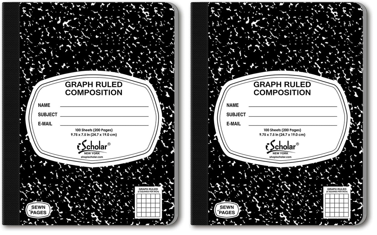 iScholar Composition Book, 100 Sheets, 5 x 5 Graph Ruled, 9.75 x 7.5-Inches