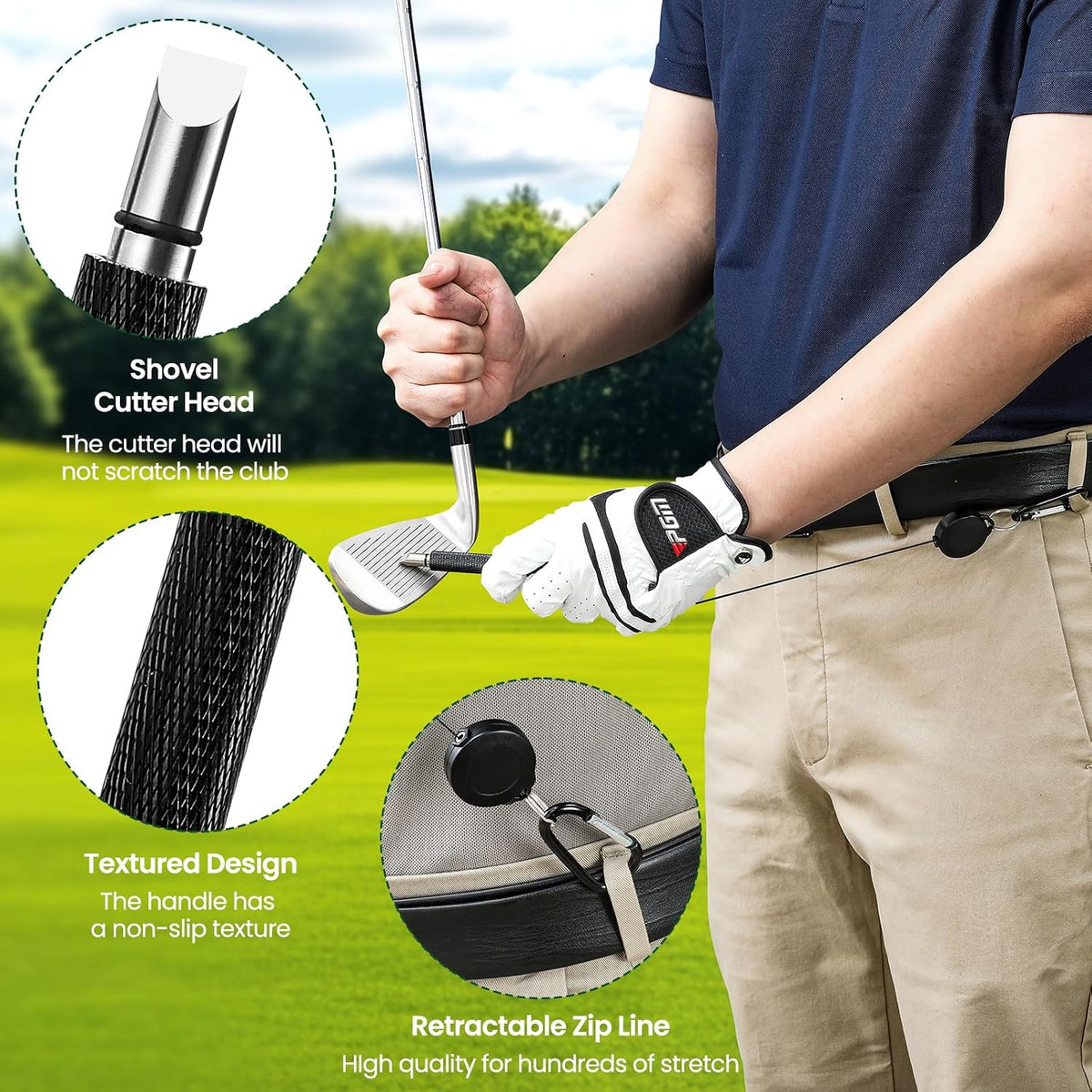 Golf Club Brush Cleaner with Golf Groove Sharpener Tool, 3 Replacement Brush Heads
