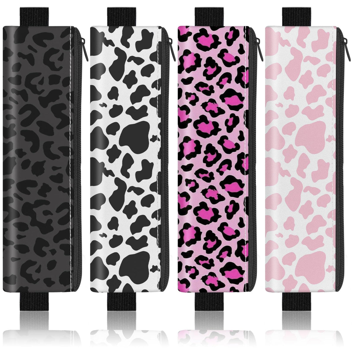 4 Pack Elastic Pen Holder for Notebook, Prints Pen Pouch with Elastic Band and Zipper