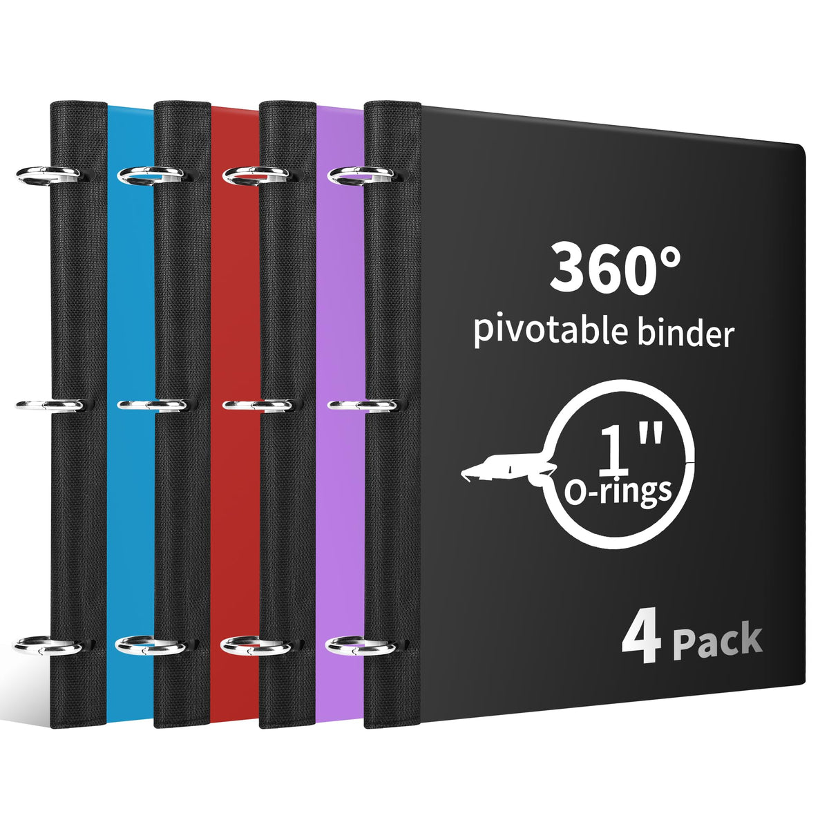 360° Pivotable 3 Ring Binder, Upgraded Foldable Binders 1 inch 2 Pack