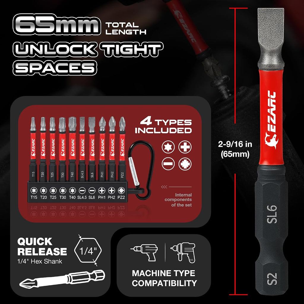 EZARC Diamond Tip Screwdriver Bit Set, 2-9/16" Anti-Slip Bits, 10PCS