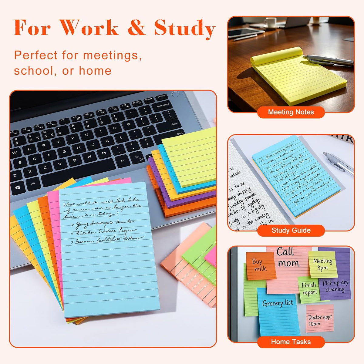 18 Pack Lined Sticky Notes, 9 Bright Colors Self-Stick Note Pads