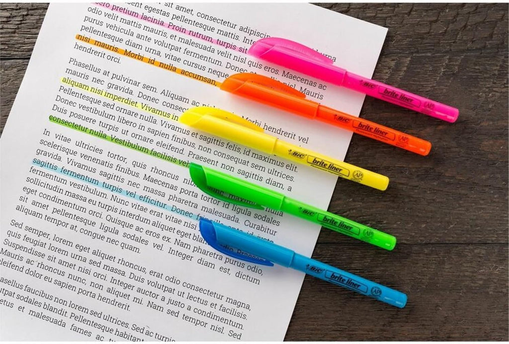 BIC® Brite Liner® Grip Highlighters, Assorted Colors, Pack Of 5