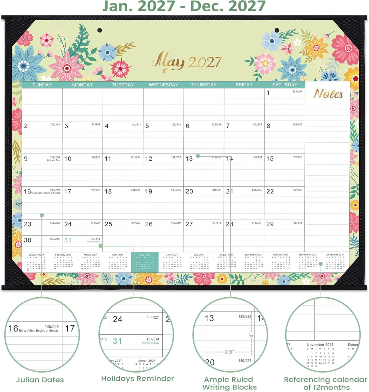 2027 Calendar - 2027 Desk Calendar, 22" x 17", Jan. 2027 - Dec. 2027