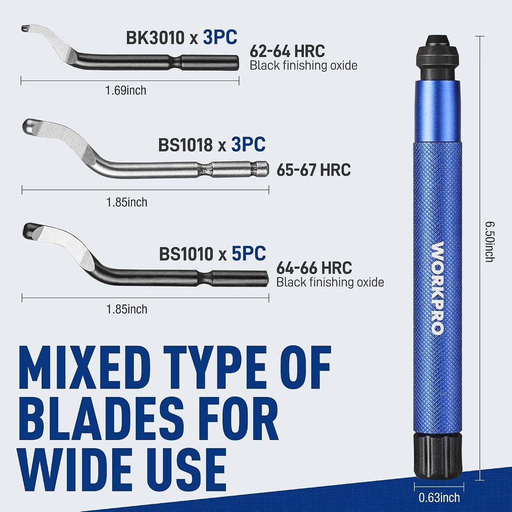 WORKPRO Deburring Tool with 11 Extra High Speed Steel Swivel Blades