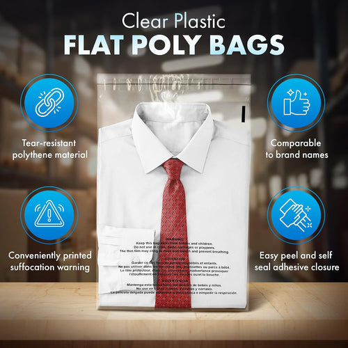 100 Count 10x13 Clear Poly Bags with Suffocation Warning, 1.5 Mil