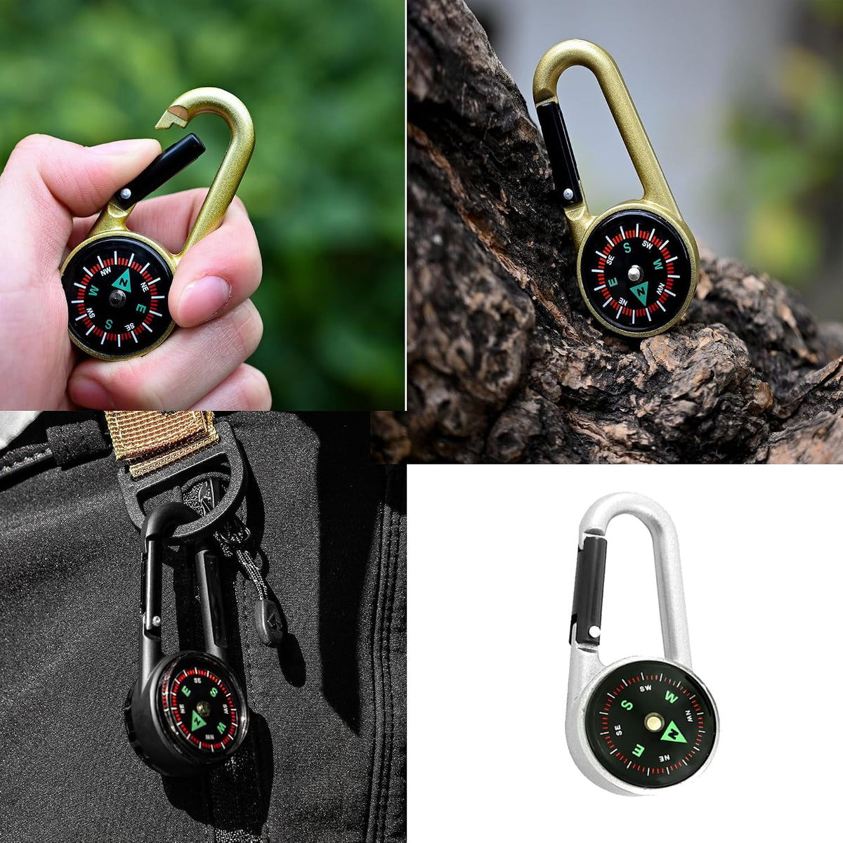 3 pcs Small Liquid Filled Compass Carabiner Keychain Lanyard Hook Survival Kit for