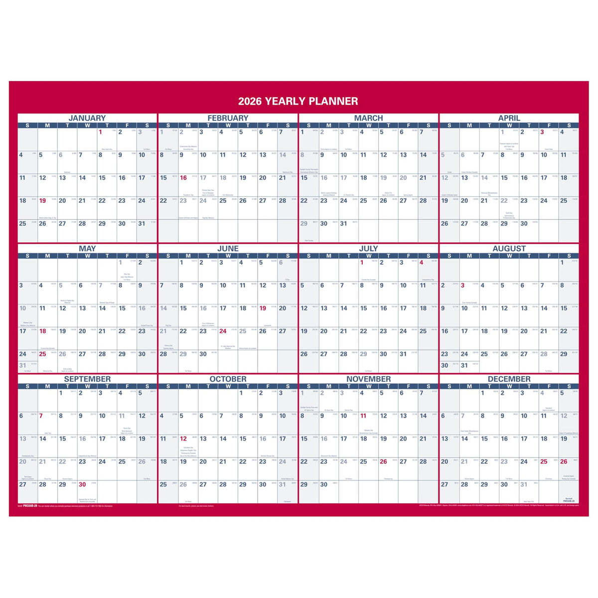 AT-A-GLANCE 2027 Erasable Calendar, Dry Erase Wall Planner, 12" x 16"