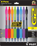 PILOT G2 Premium Gel Ink Pens, Fine Point 0.7mm, Assorted Inks, 8 Count