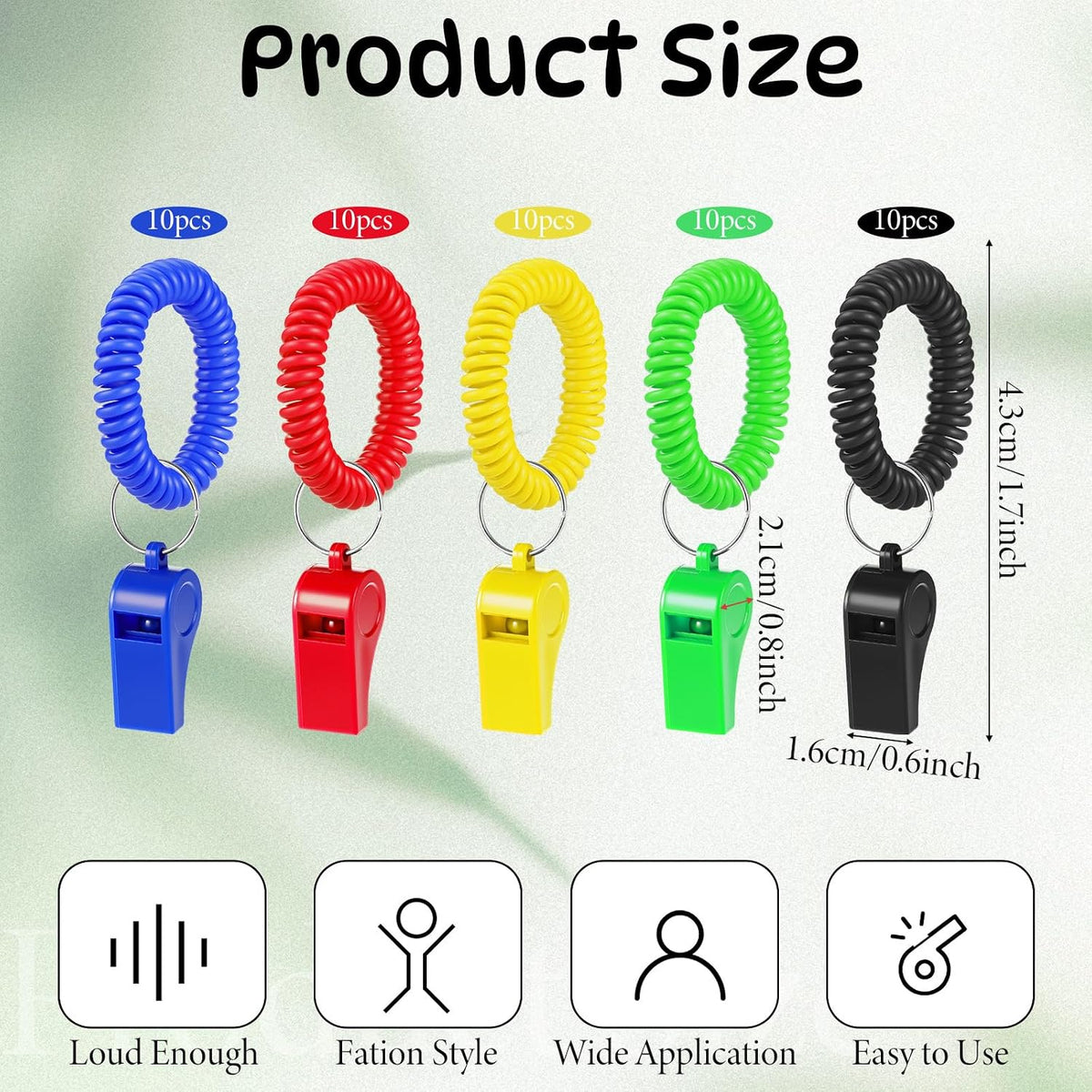 50 Pcs Colorful Plastic Whistles with Bracelet