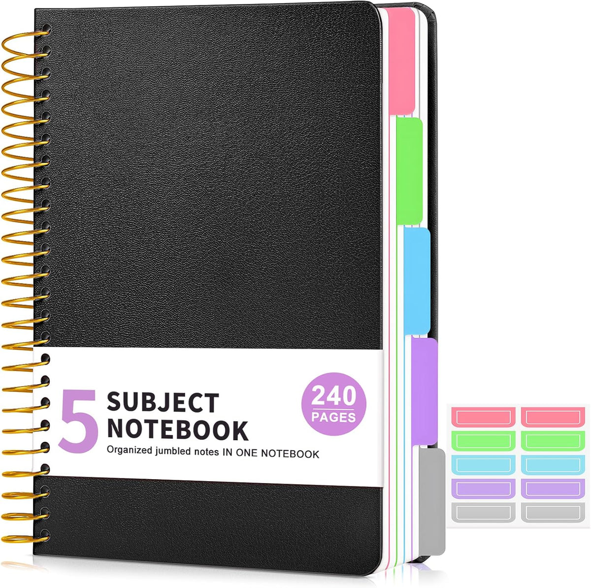 5 Subject Notebook College Ruled 240 Pages, A5(5.8"x8.3") Hardcover Spiral Notebook with