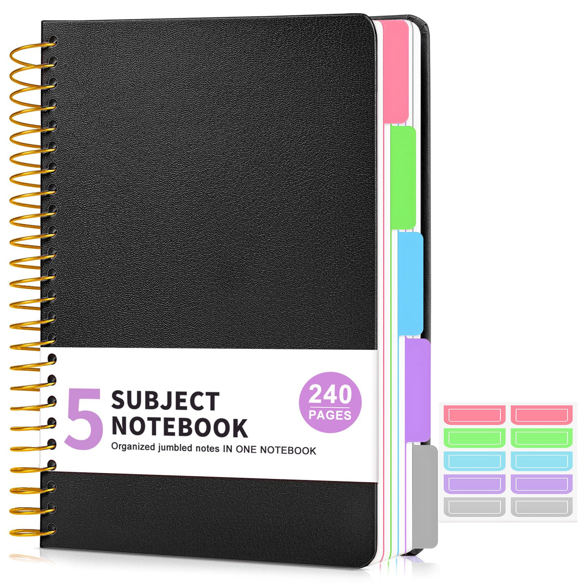 5 Subject Notebook College Ruled 240 Pages, A5(5.8"x8.3") Hardcover Spiral Notebook with