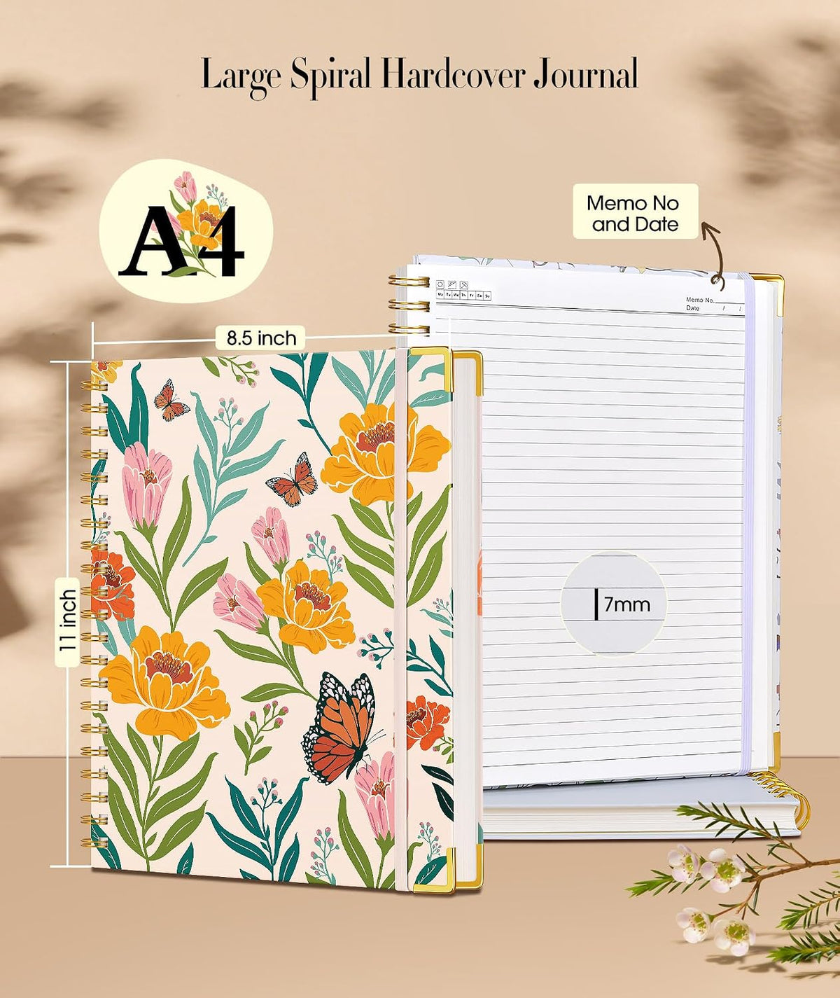 Cute Spiral Notebook Journal for Women, 200 Pages Lined Notebooks 8.5” x 11”