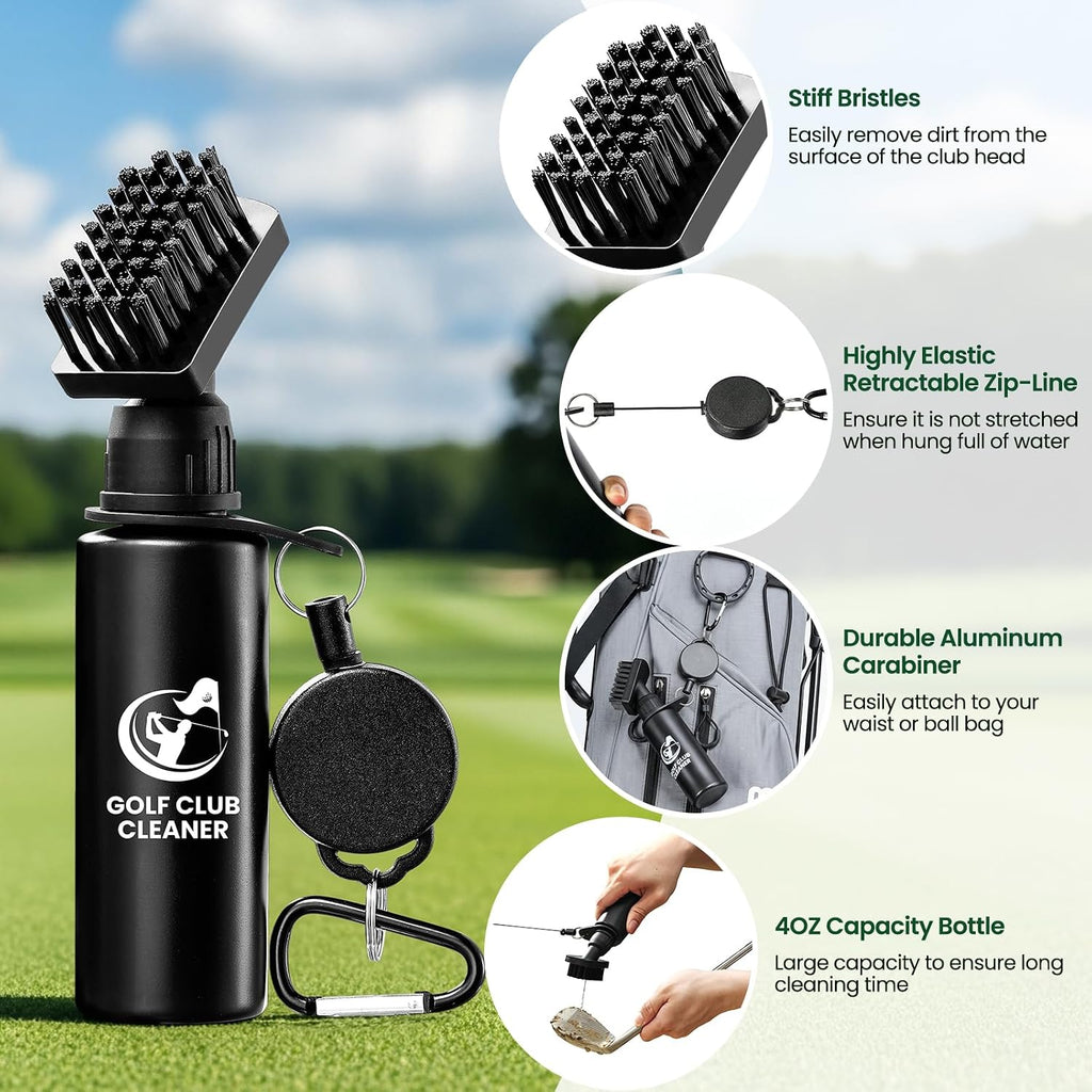 Golf Club Brush Cleaner with Golf Groove Sharpener Tool, 3 Replacement Brush Heads