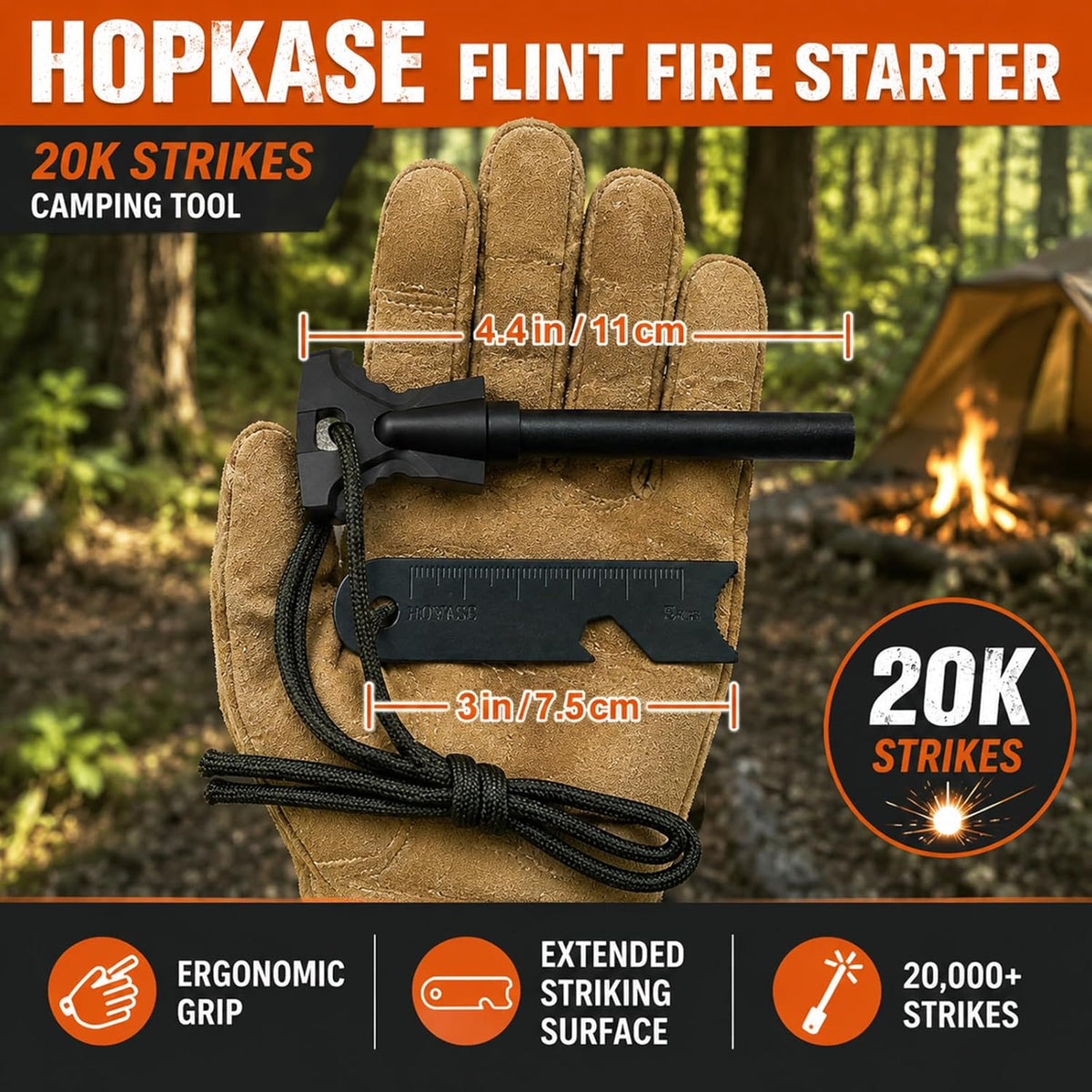 34PCS Fire Starter Survival Kit with 3 Ferro Rods & Striker Tinder