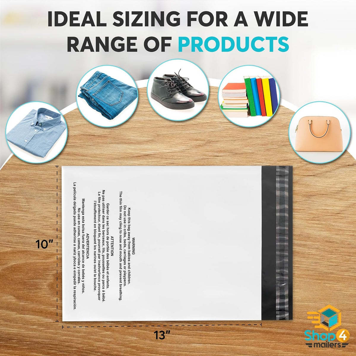 100 Count 10x13 White Poly Mailers with Suffocation Warning, 2 Mil