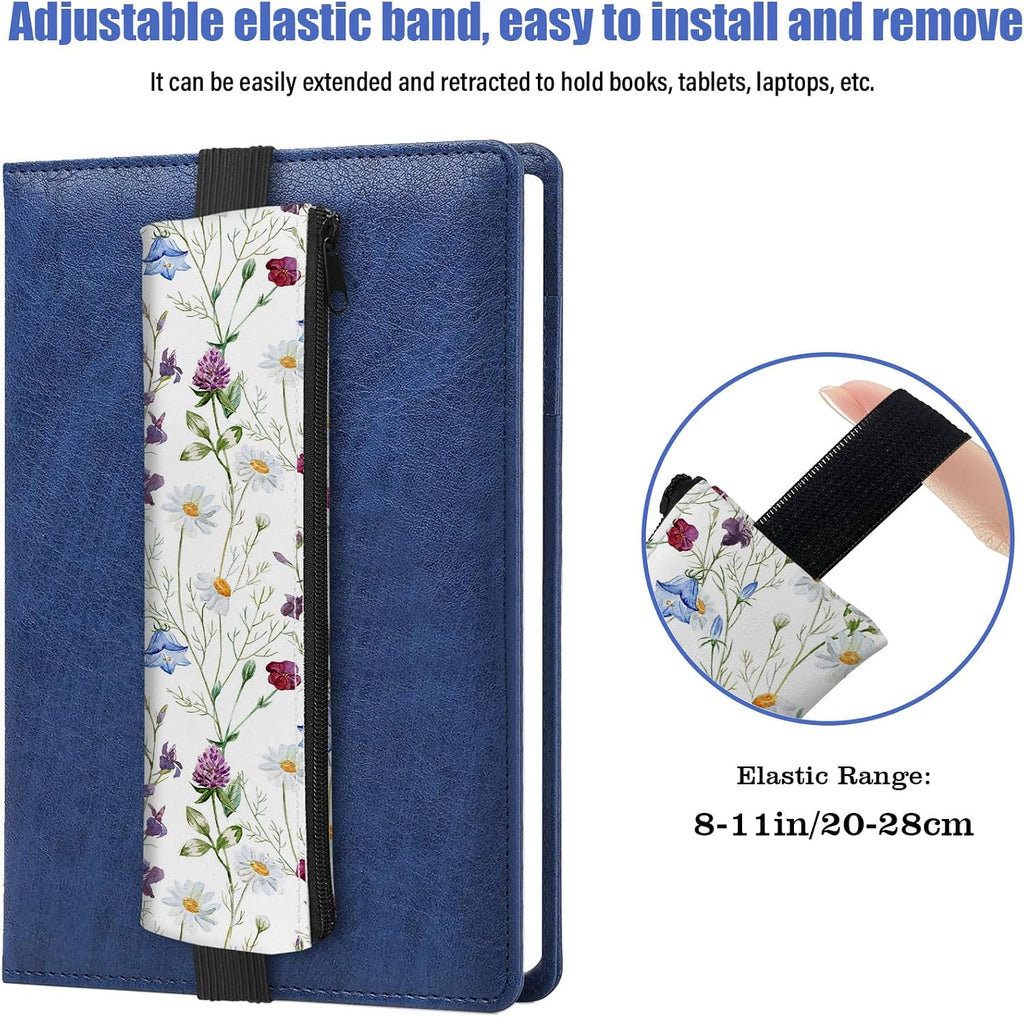 4 Pack Elastic Pen Holder for Notebook, Prints Pen Pouch with Elastic Band and Zipper