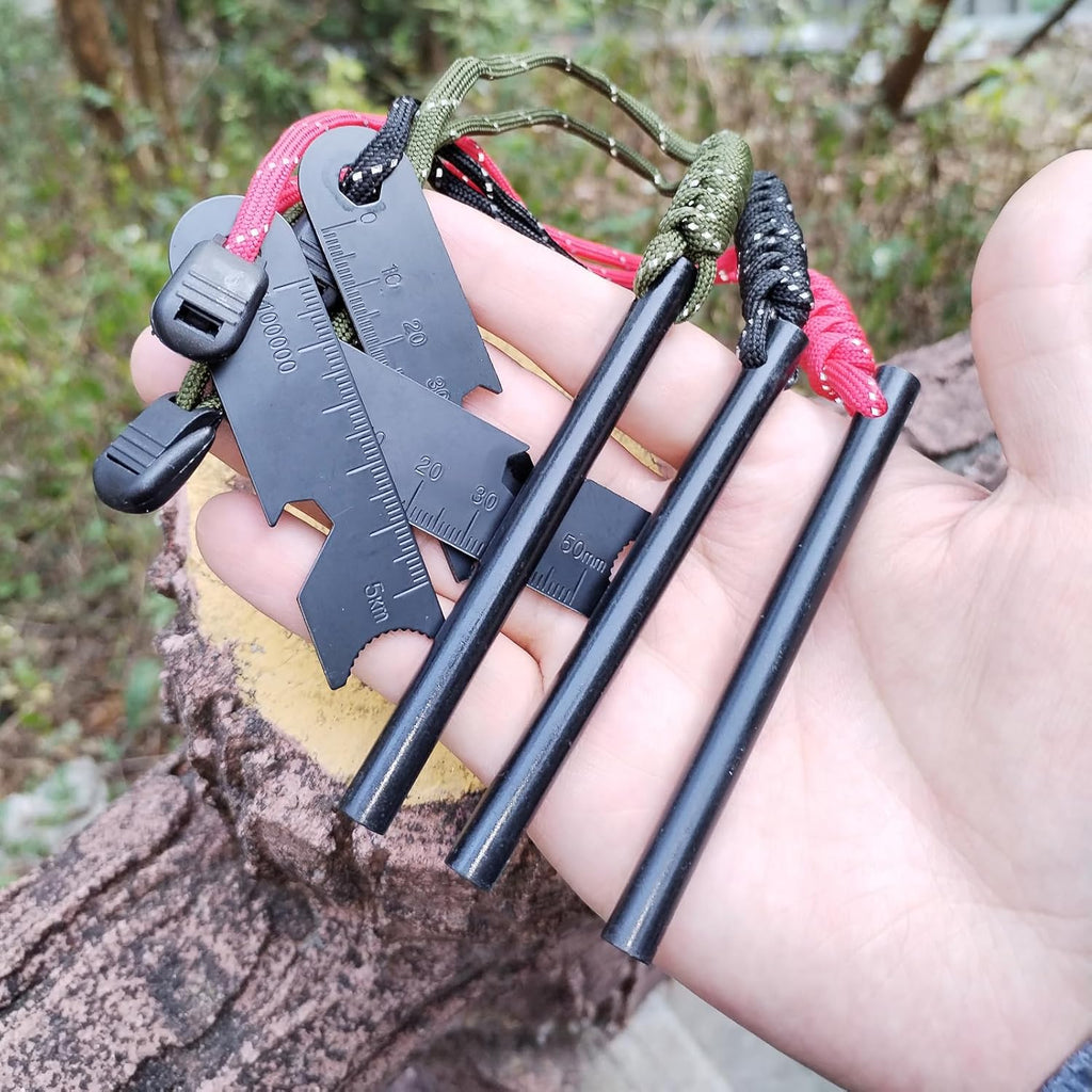 Magnesium Ferro Rod Fire Starter, 3 Pcs/Set, 4-Inch with Paracord Handle and