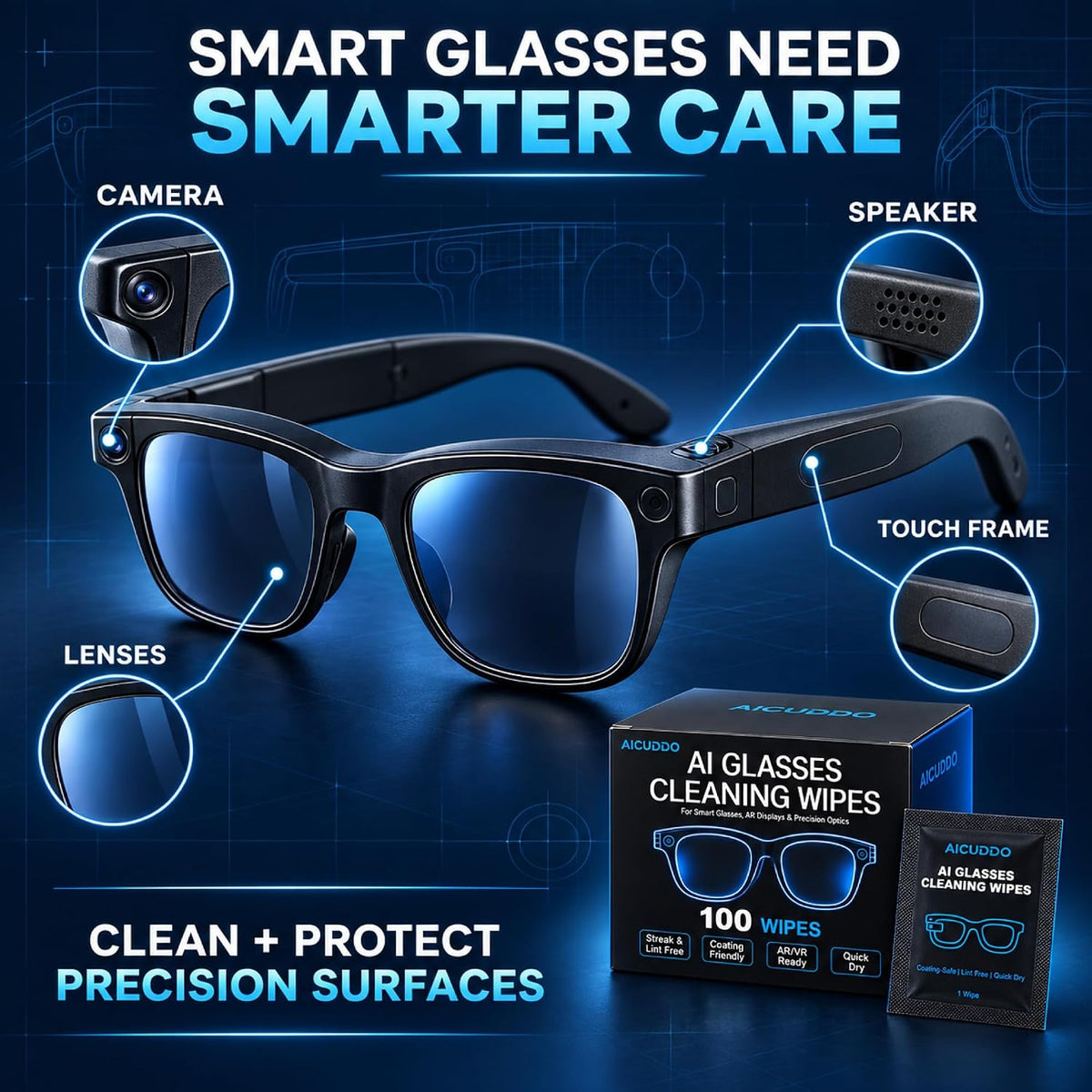 AI Glasses Cleaning Wipes for Ray-Ban Meta Gen 2/1, Smart Glasses Cleaner