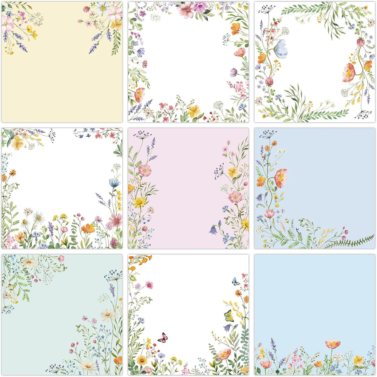 9 Pcs Wildflower Notepads 3" x 3" Self-Adhesive Wildflower Note Pads Memo for Journal
