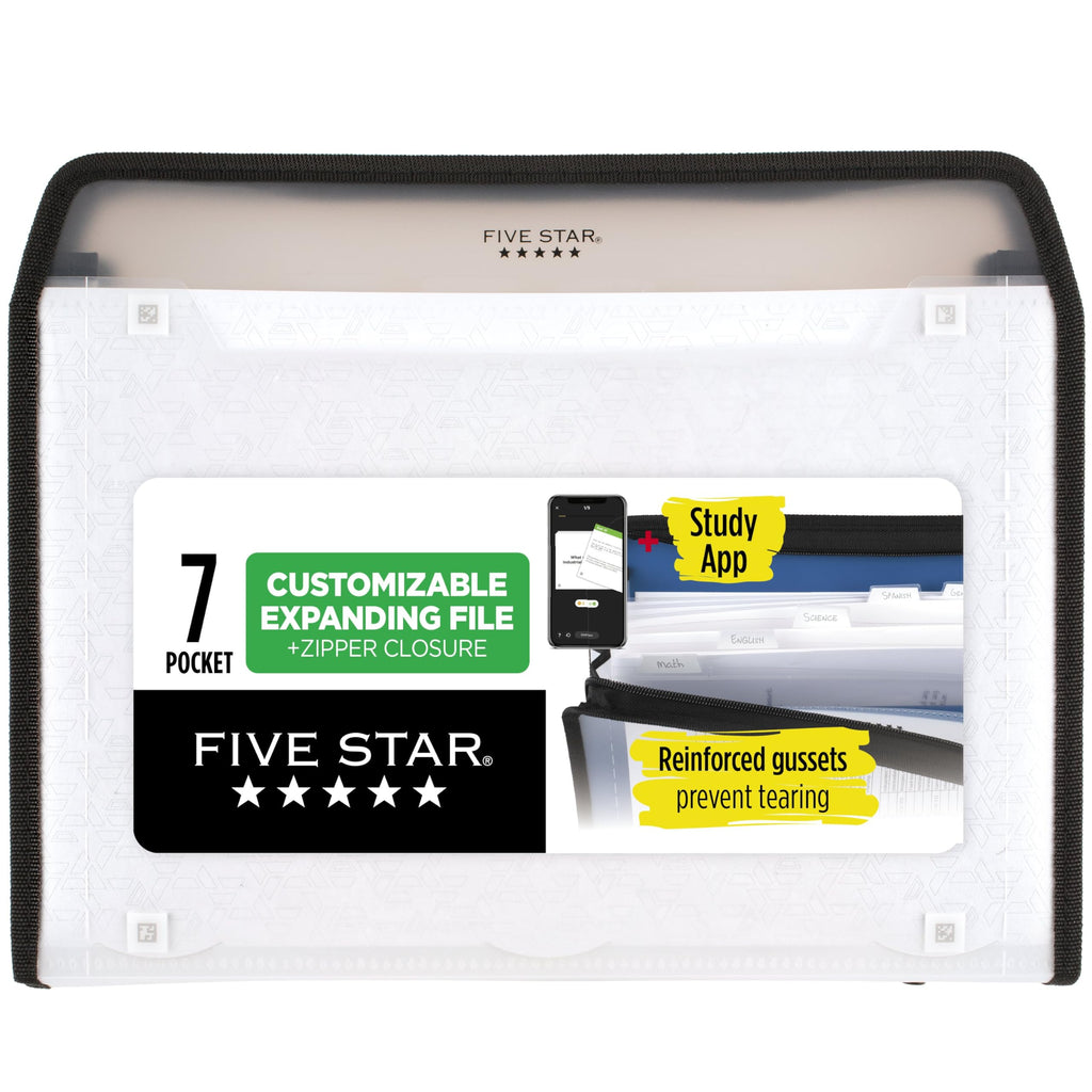 Five Star Expanding File Organizer + Study App, 7-Pocket Accordian File Organizer