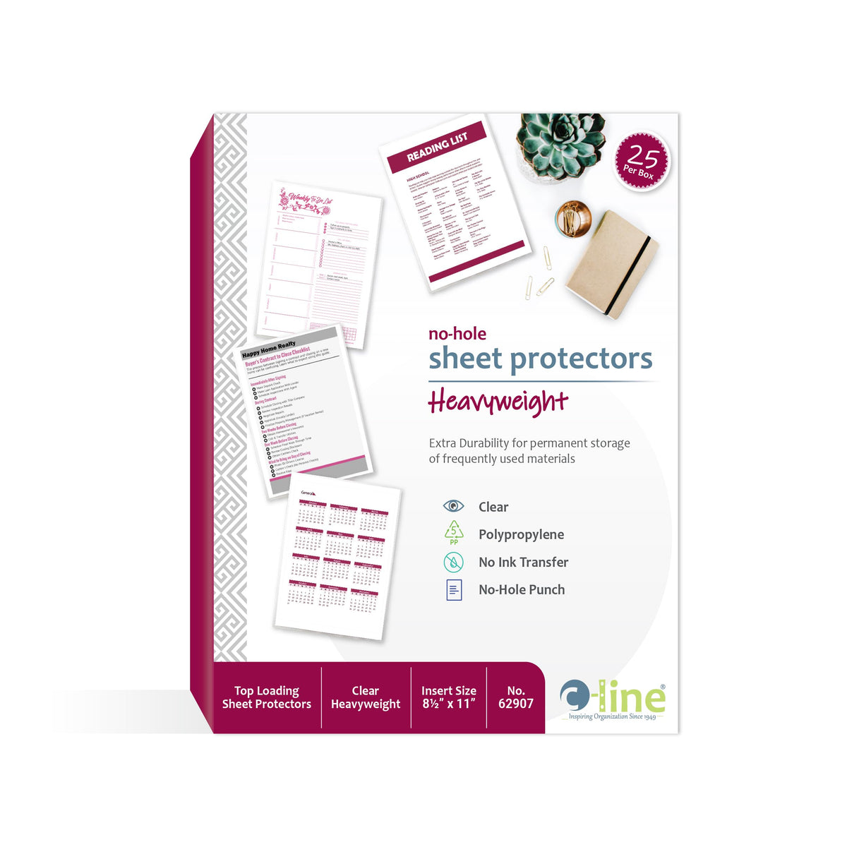 C-Line Heavyweight No-Hole Sheet Protectors, Clear, 25/Box (62907)