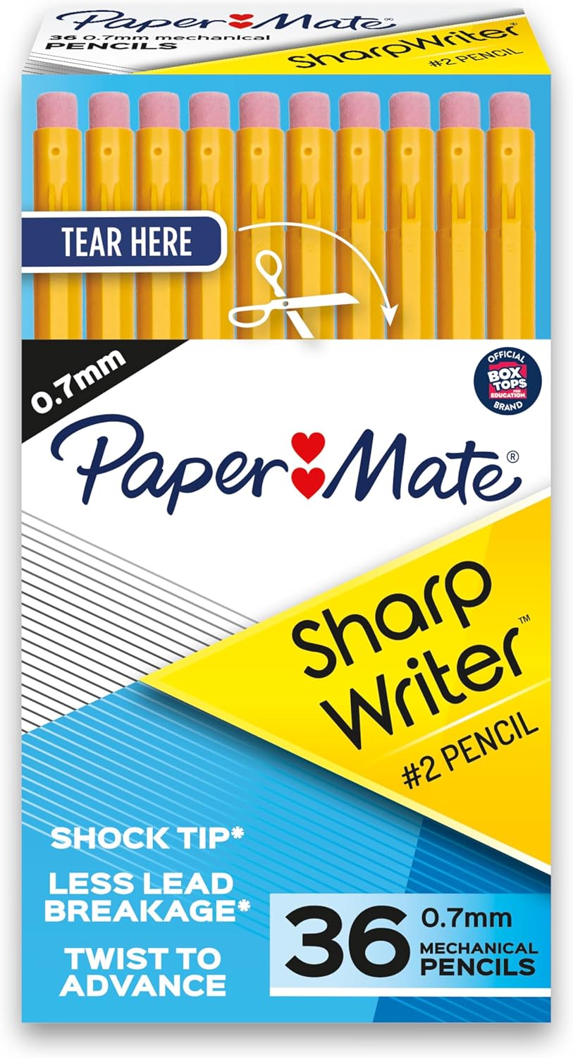 Paper Mate SharpWriter Mechanical Pencils, 0.7 mm #2 Pencil Lead, Yellow