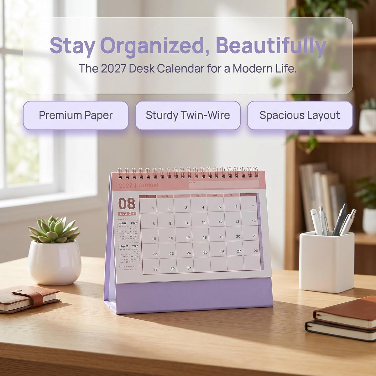NUOBESTY Monthly Desk Calendar 2026-2027 Standing Flip Daily Calendar