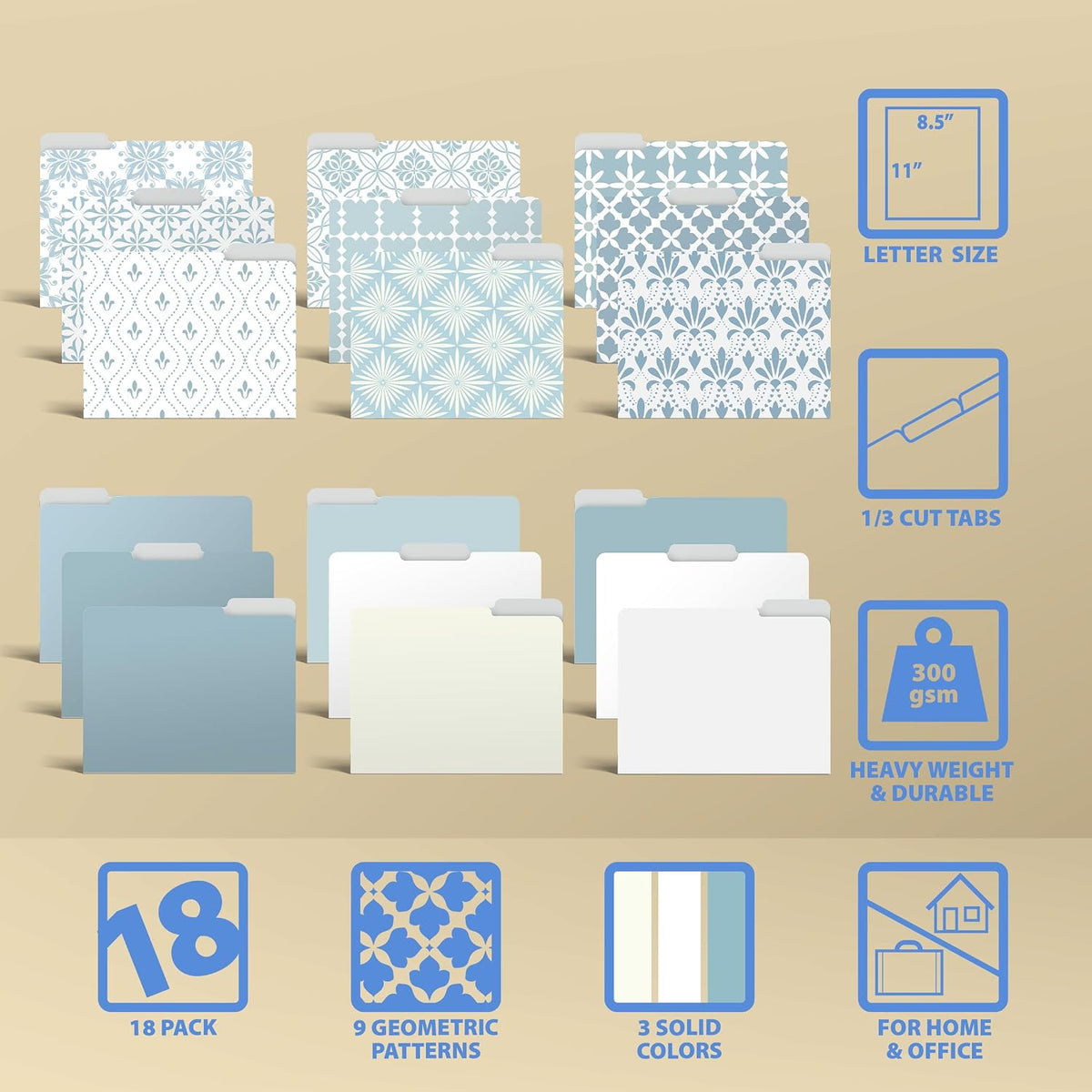 Better Office Products Decorative File Folders, 18 Pack Letter Size
