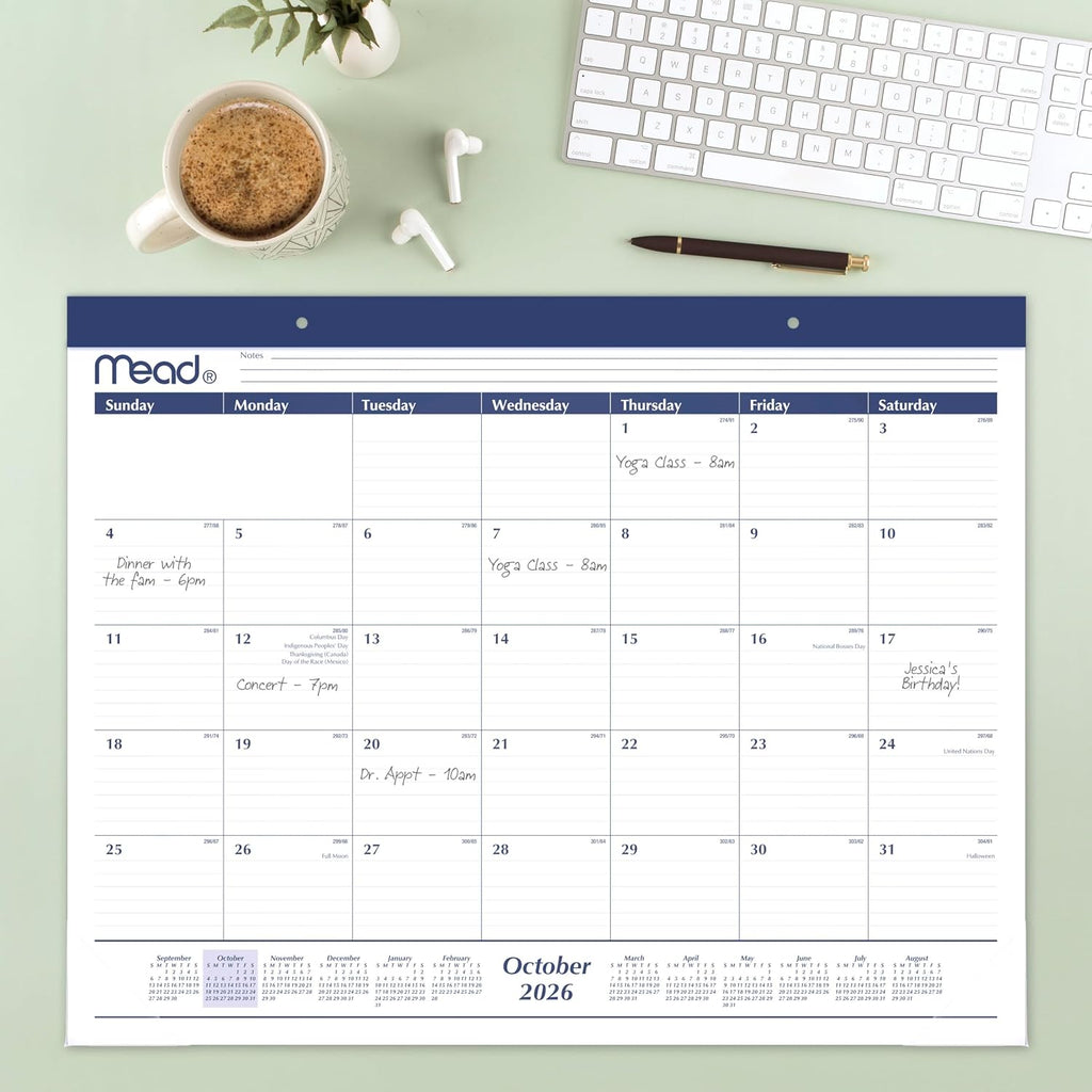 Mead 2027 Desk Pad Calendar, Monthly Desk Wall Planner, 15-Month Oct-Dec