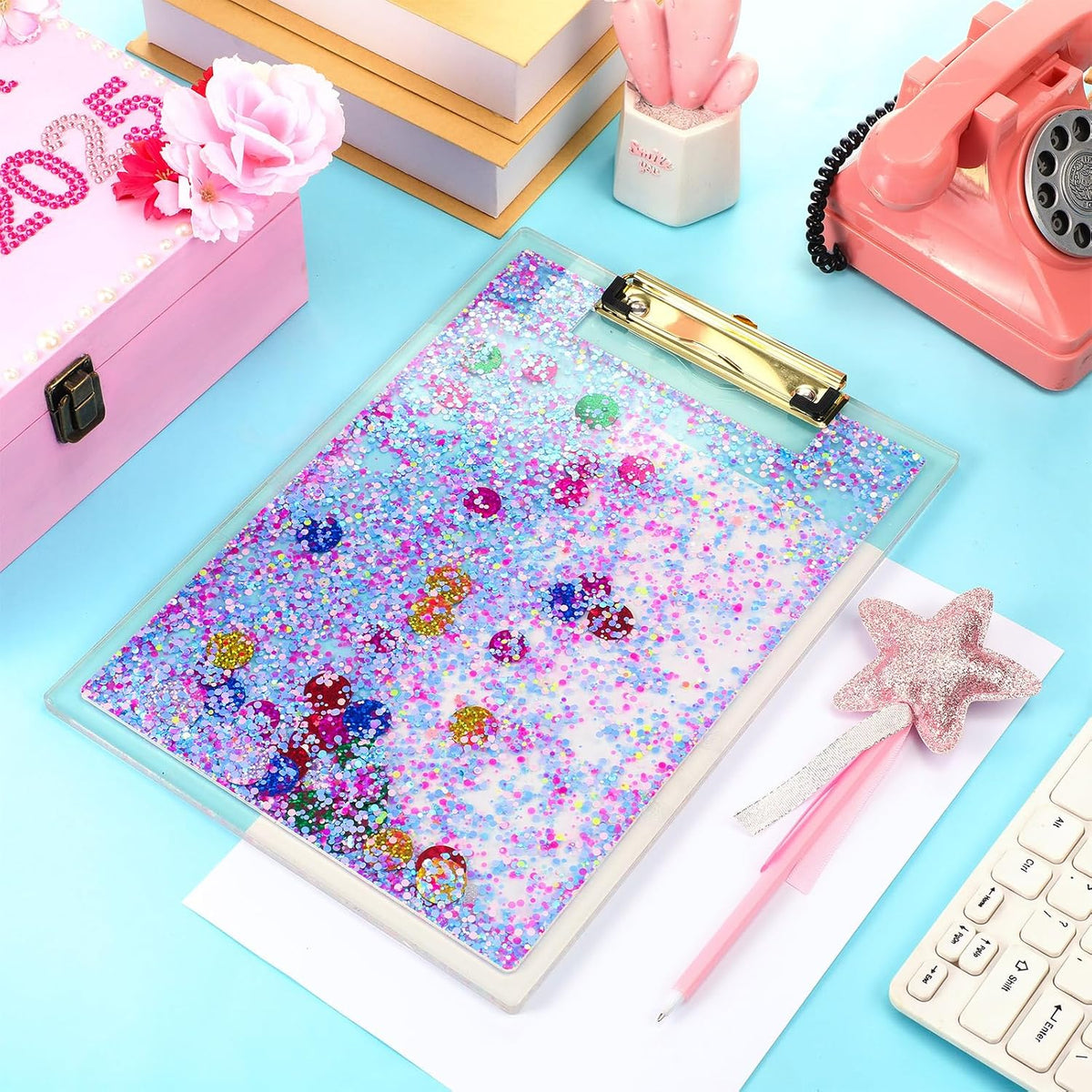 Seajan Glitter Acrylic Clipboard 12.6 x 9 Inches Confetti Acrylic Clipboard