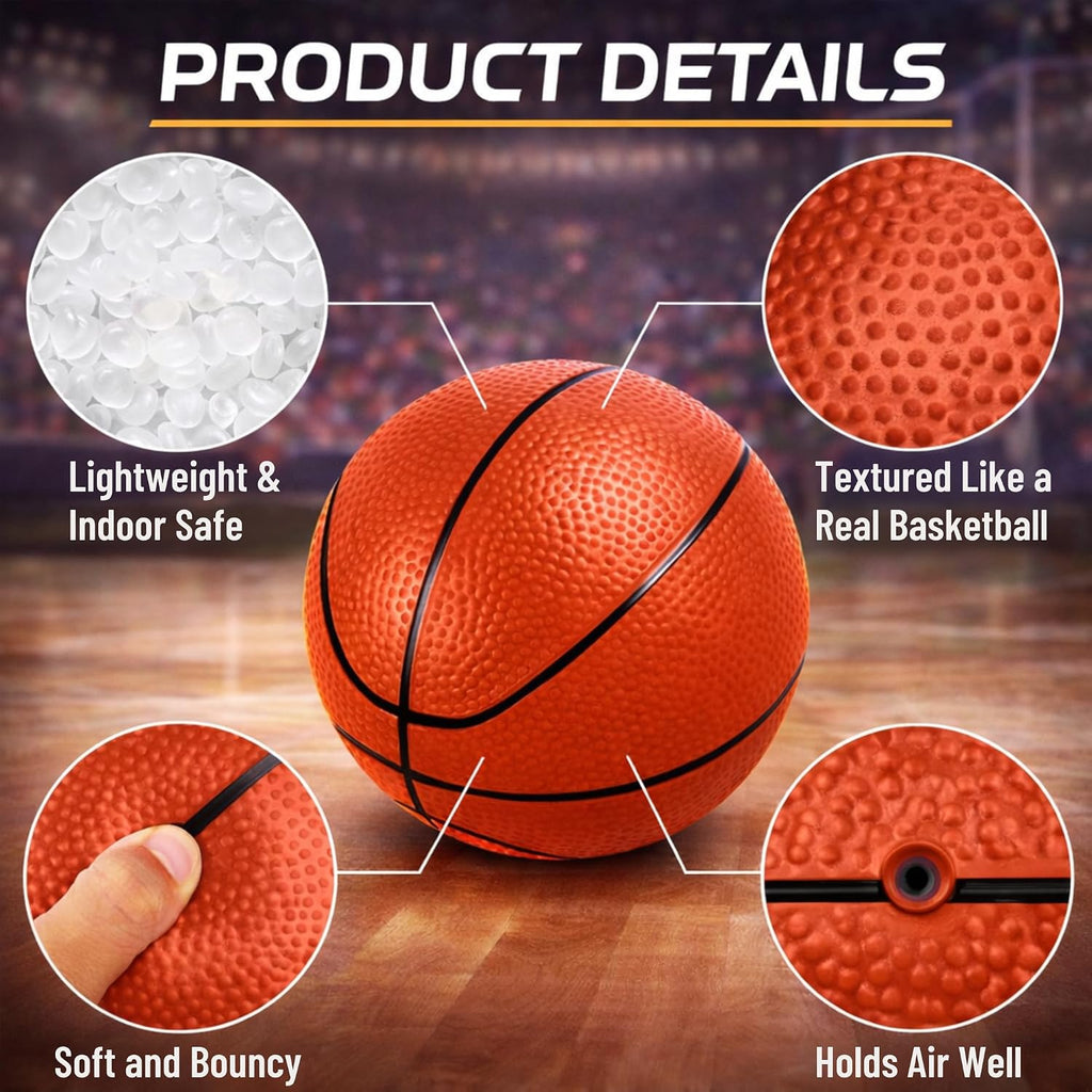 4 Pack Mini Basketballs for Mini Hoops, 6 Inch Inflatable PVC Basketball Balls with Pump