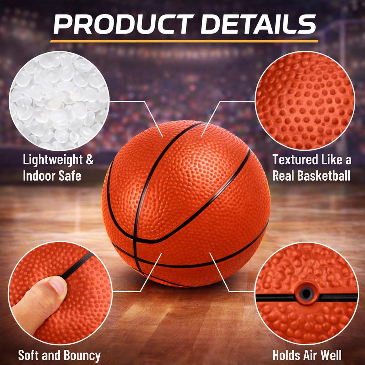 4 Pack Mini Basketballs for Mini Hoops, 6 Inch Inflatable PVC Basketball Balls with Pump