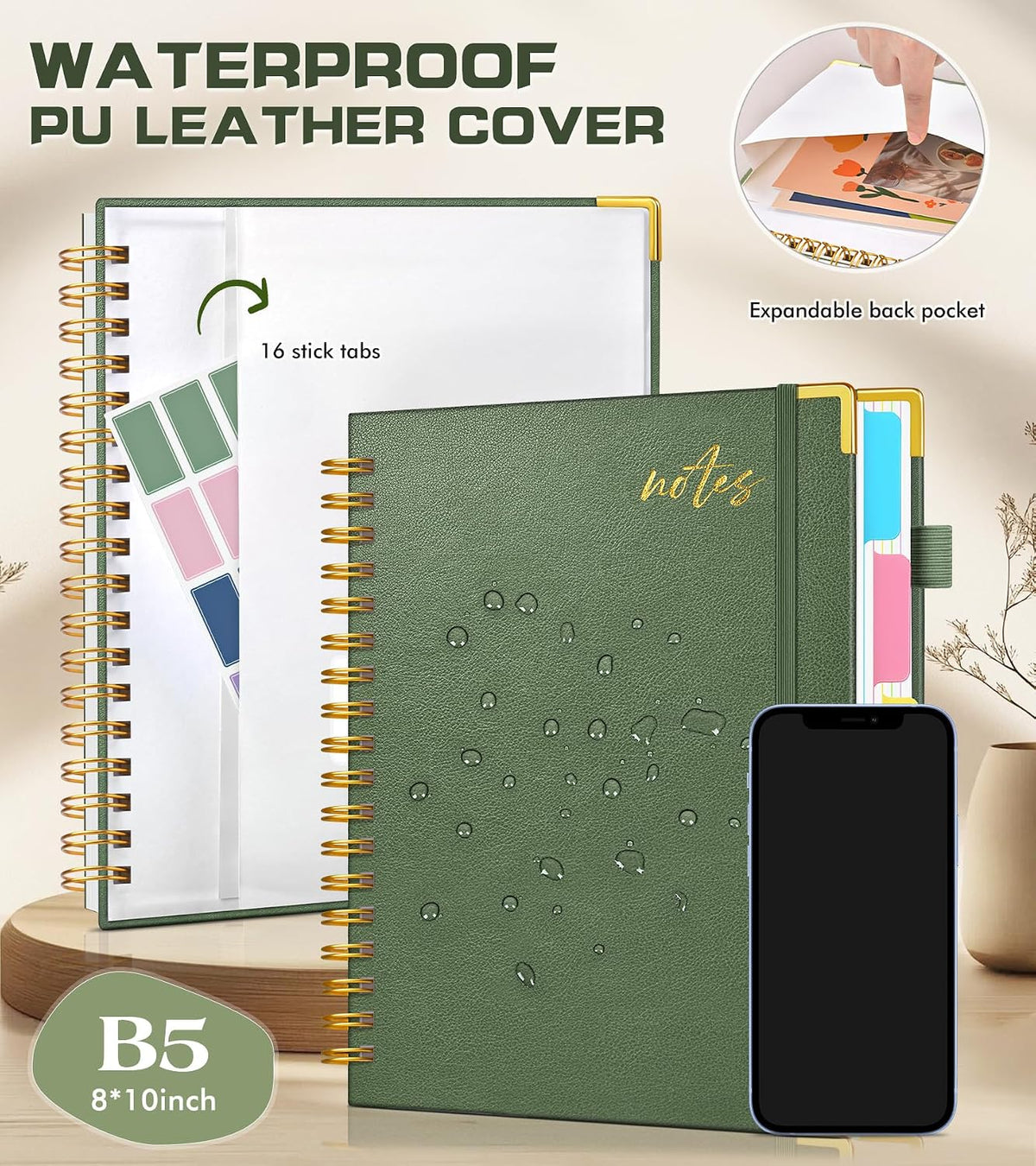 5 Subject Spiral Notebook Journal with Removable Dividers Tabs