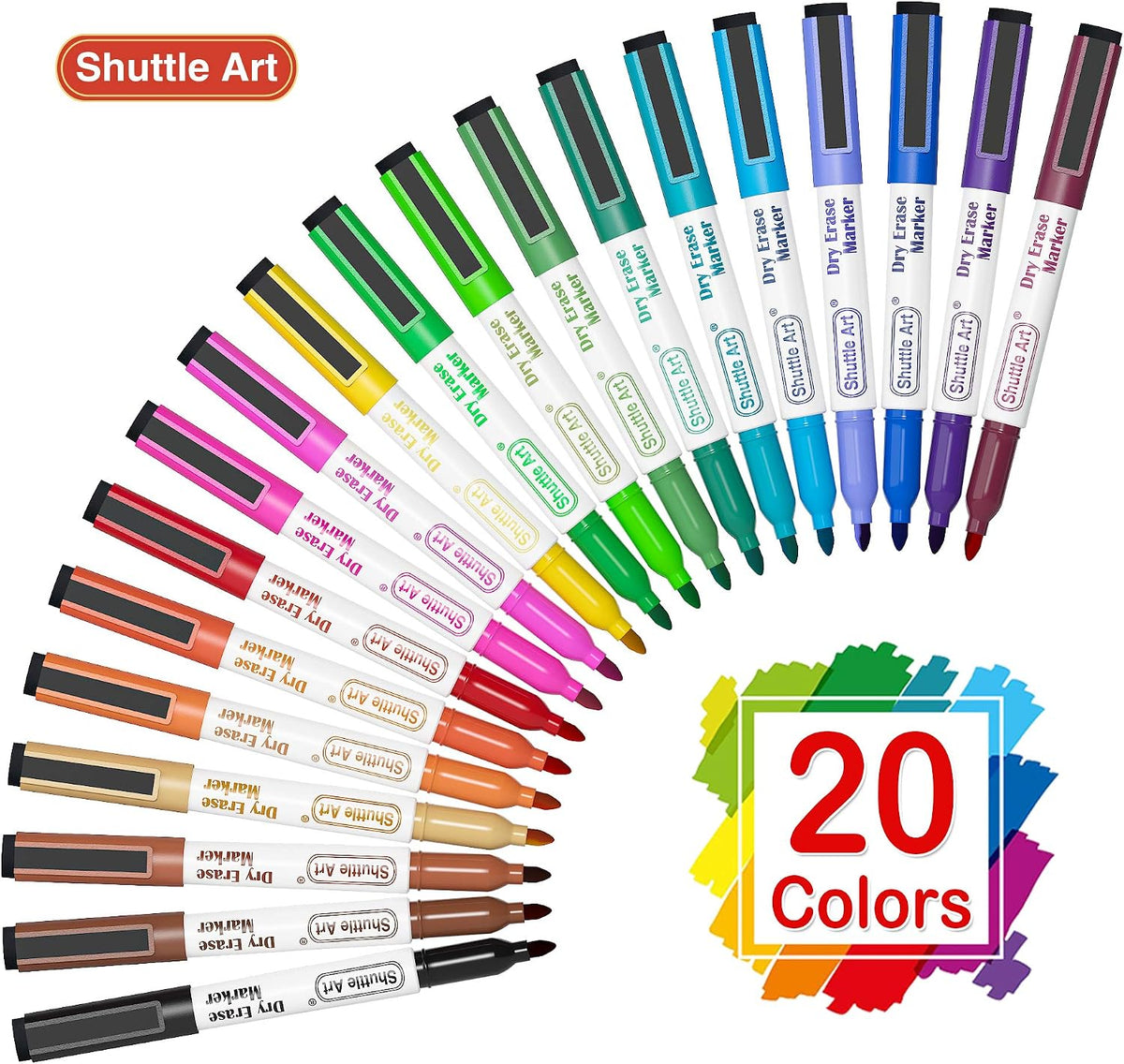 Shuttle Art Magnetic Whiteboard Markers, 20 Pieces Fine Tip and Eraser