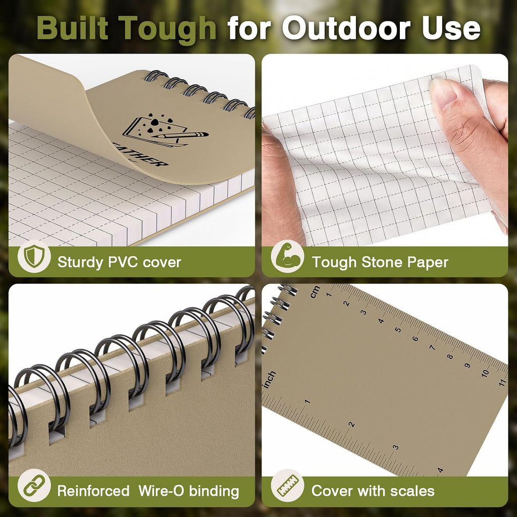 Asten Small Notebook Waterproof Notepad: 3" x 5" Top Spiral Notebook 4 Pack