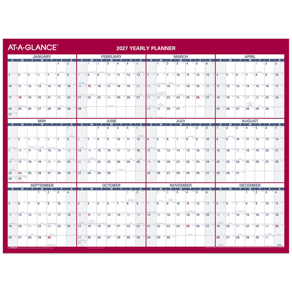 AT-A-GLANCE 2027 Erasable Calendar, Dry Erase Wall Planner, 12" x 16"