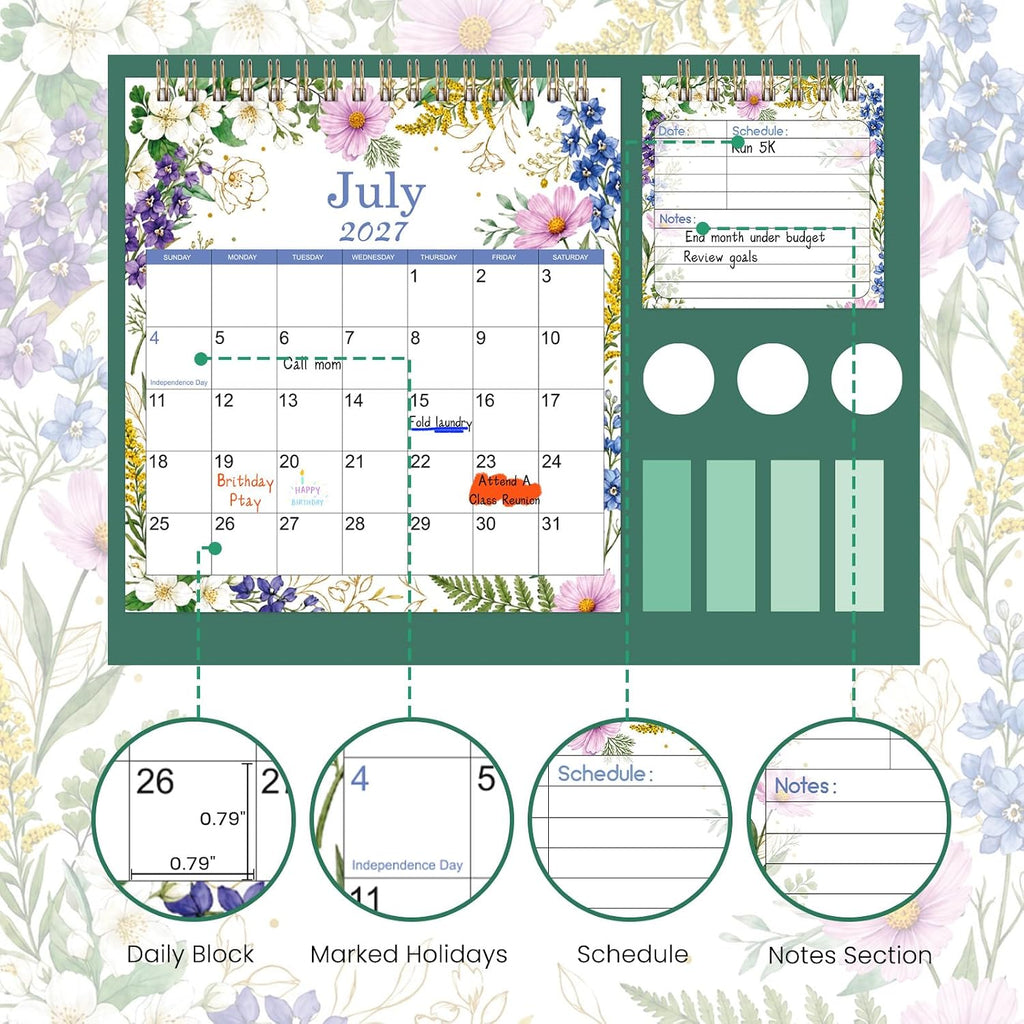 2027 Desk Calendar - All-in-1 Organizer, Standing Flip Desktop Calendar