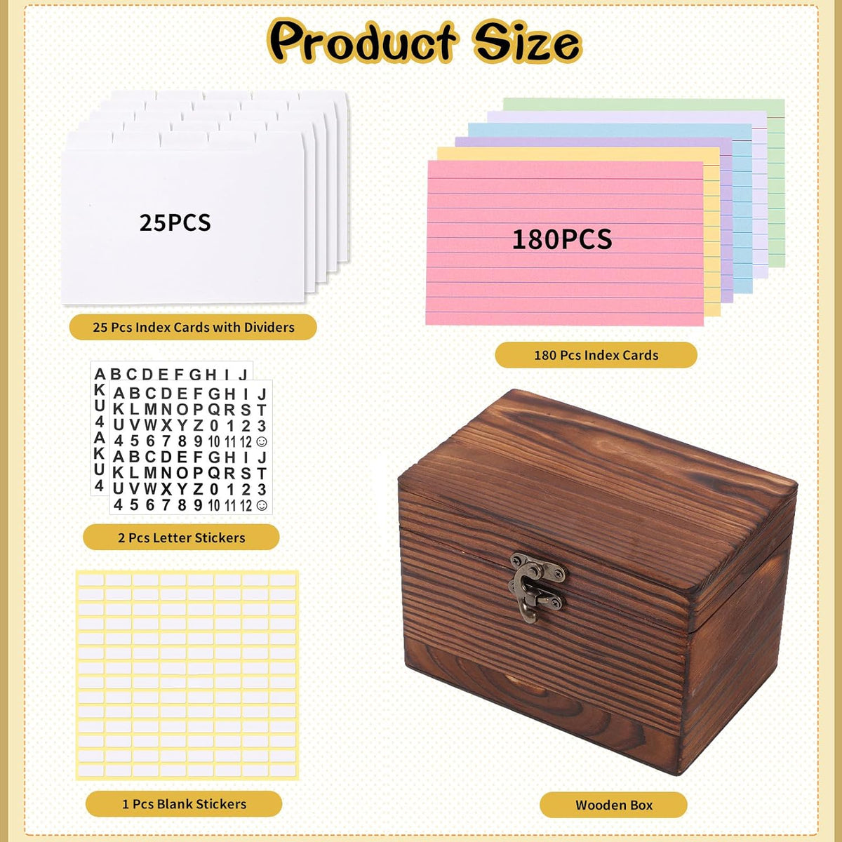 3x5 Index Card Box Wooden Origanizer Recipe Card Holder Set with Dividers