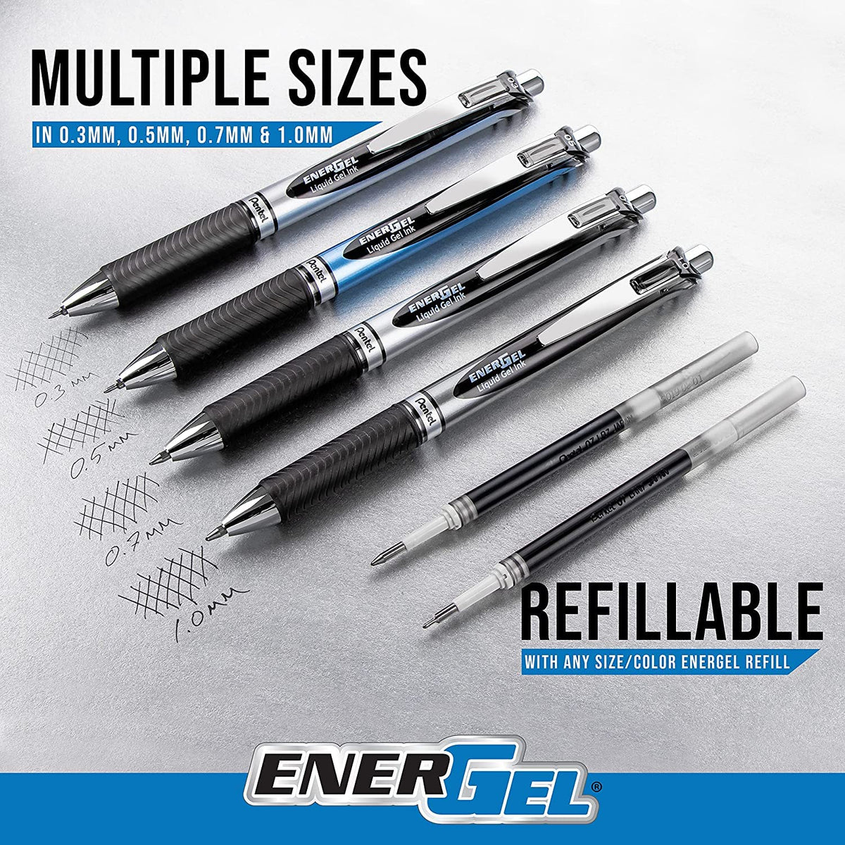 Pentel EnerGel Deluxe RTX Retractable Liquid Gel Pen, 0.7mm Medium Line, Metal Tip, Blue