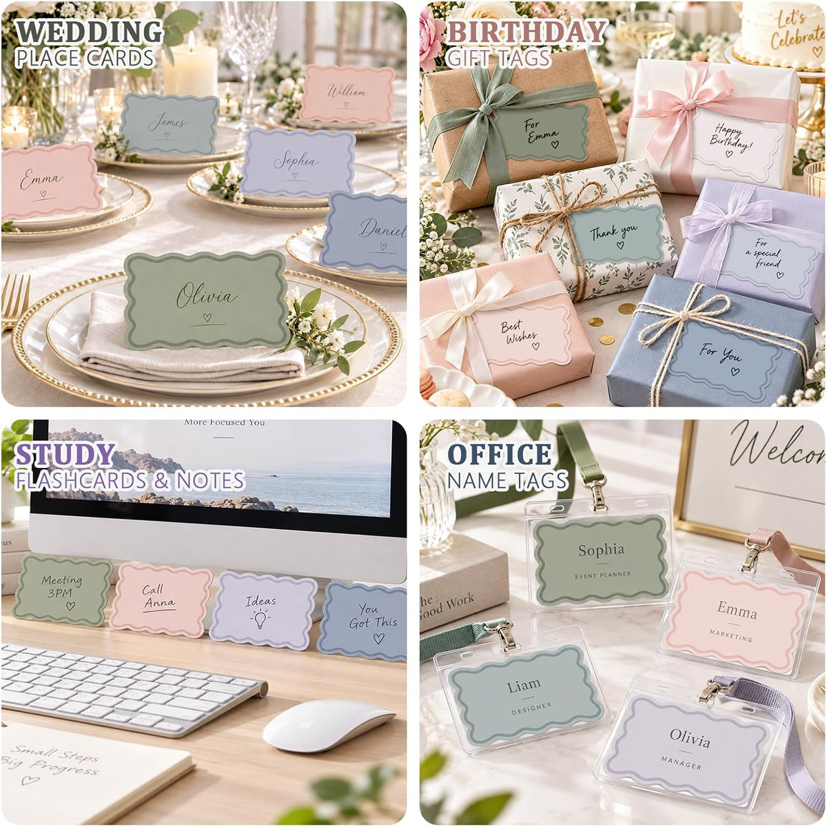 Whaline 120Pcs Muted Color Scalloped Index Cards, 3 x 5 Inch
