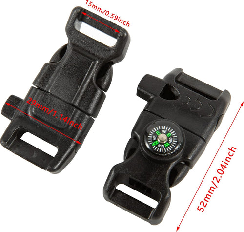 10 PCS Emergency Whistle Buckle come with Compass & Fire Starter & Flint Scraper for