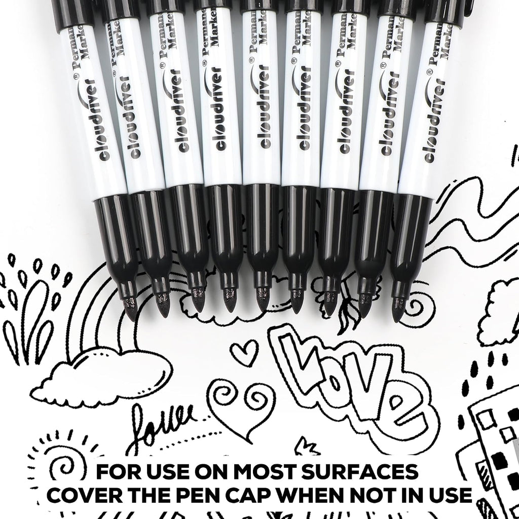 cloudriver Black Permanent Markers Fine Tip, 60 Packs Permanent Markers Bulk