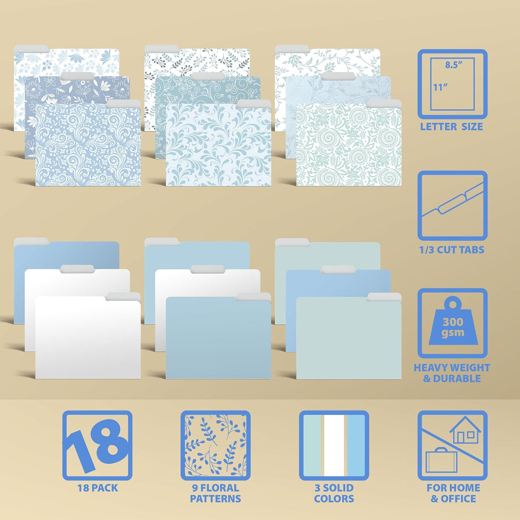 Better Office Products Decorative File Folders, 18 Pack
